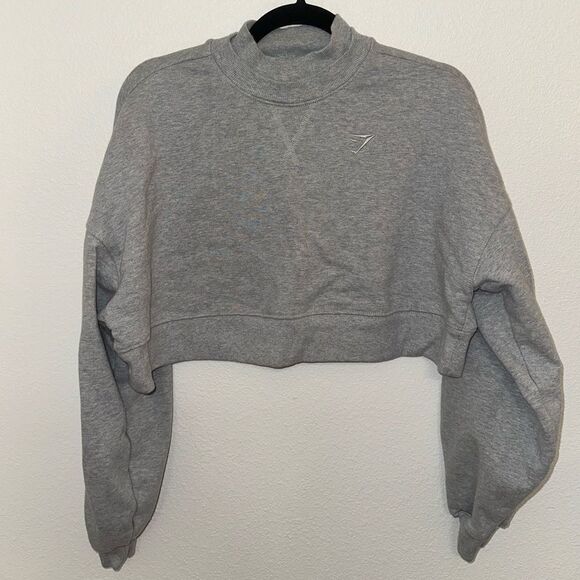 Gymshark Rest Day Sweats Cropped Pullover - Light Grey Core Marl - Picture 1 of 4